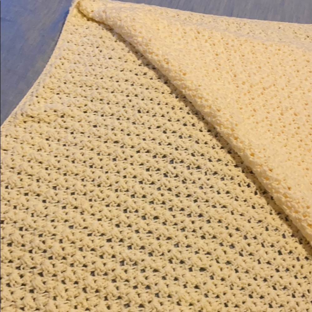 Pale Yellow Crocheted Afghan Throw Crib 58”x44”